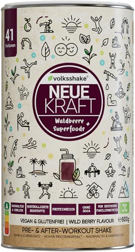 Neue Kraft | Smoothiepulver | 500g | Kräftigender Smoothie mit Waldbeere-Geschmack | Verbesserte Rezeptur | Über 20 kraftvolle Superfoods | Premiumqualität vom Bodensee | Made in Germany von Volksshake