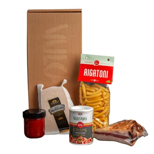 Pasta Paket in Geschenkverpackung. Alle Zutaten für Pasta Amatriciana. Feinkost Geschenkkorb. Feine Delikatessen. Ideal für Kollegen, Mitarbeiter. Toll als Wichtelgeschenk. von Vulcano