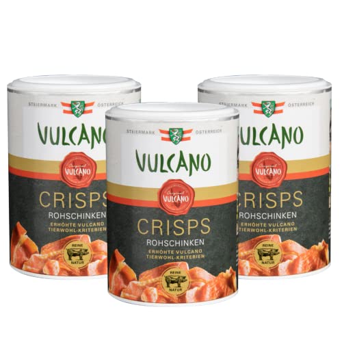 Prosciutto Protein Chips schonend luftgetrocknet, natürliche Zutaten, Eiweißreich 57%, Snack für Unterwegs, Österreichisches Qualitätsprodukt, Erhöhte Tierwohlkriterien (Prosciuttochips 3er Pack) von Vulcano