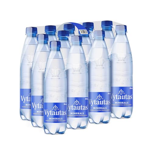 VYTAUTAS Natürliches Mineralwasser mit Kohlensäure 500 ml (12er Pack) Für Maximale Hydration, Reich an Essenziellen Mineralien wie Calcium, Magnesium, Funktionswasser, Hohe Mineralisierung von Vytautas