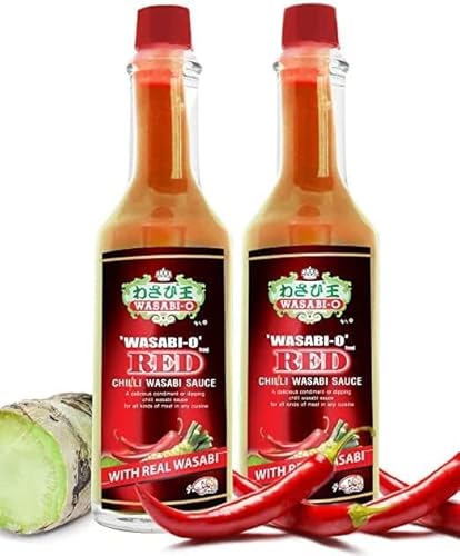 Wasabi O Red Chili Hot & Spicy Sauce – frisch hergestellte japanische Sauce mit reiner & echter Wasabi, glutenfreie & vegane Wasabi-Sauce für Steak & Sushi, 55 g Flasche (2 Stück) von WASABI-O