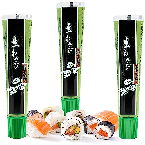 Wasabi-O Wasabi-Paste 43 g, echte japanische Wasabi-Sauce, frische japanische Wasabi-Paste zum Dippen mit Sushi, Lachs, Sashimi, Meeresfrüchten – Vegan, Vegetarisch, Halal (3 Stück) von WASABI-O