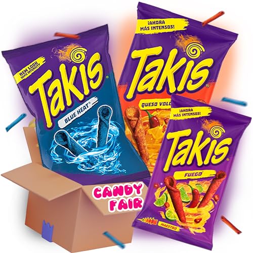 Takis Chips Große Sparpackung Box - Takis Blue Heat 92,3g, Takis Fuego 100g, Takis Queso Volcano 90g - Perfekt zum Testen & Geschenk! (3er Bundle) von WASHYS