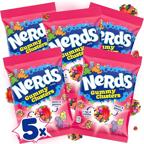 Nerds Gummy Clusters 113g XXL Packung - Amerikanische Süßigkeit, Original aus USA, Einzigartig und Lecker - Ideal zum Sparen (5x Packungen) von WASHYS