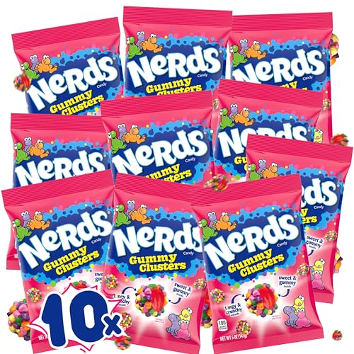 Nerds Gummy Clusters 141g XXL Packung - Amerikanische Süßigkeit, Original aus USA, Einzigartig und Lecker - Ideal zum Sparen (10x Packungen) von WASHYS