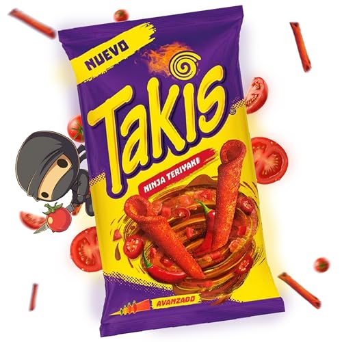 TAKIS Ninja Teriyaki 92,3g - Einzigartige & Exotische Würzmischung! Hot Chilli Pepper Tortilla Chips mit Teriyaki Geschmack - XXL SPAR BUNDLE (18x Pack) von WASHYS