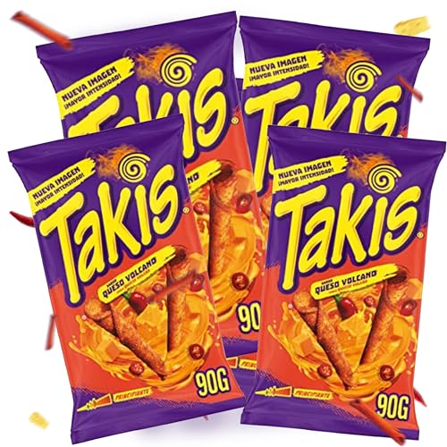 4x Takis Queso Volcano 92,3g je Packung - Käse Chilli Pepper Tortilla Chips als XXL SPAR BUNDLE BOX - Extrem Lecker! von WASHYS
