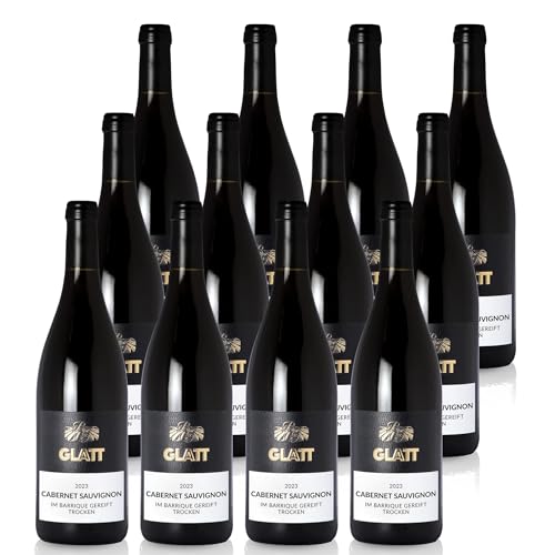 GLATT Cabernet Sauvignon Barrique trocken 2023 | Qualitätswein vom Kaiserstuhl/Baden, Deutschland | Samtig und Kräftig im Geschmack | Rotwein im Holzfass gereift (12x0,75l) von WBK Weinbau · Weinkontor Glatt