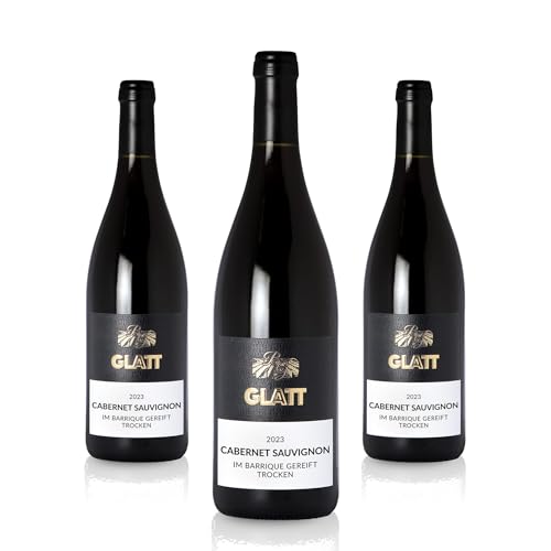 GLATT Cabernet Sauvignon Barrique trocken 2023 | Qualitätswein vom Kaiserstuhl/Baden, Deutschland | Samtig und Kräftig im Geschmack | Rotwein im Holzfass gereift (3x0,75l) von WBK Weinbau · Weinkontor Glatt