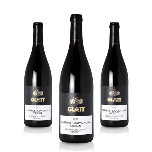 GLATT Cabernet Sauvignon & Merlot Barrique trocken 2022 | Qualitätswein vom Kaiserstuhl/Baden, Deutschland | Samtig und Kräftig im Geschmack | Rotwein im Holzfass gereift (3x 0,75L) von WBK Weinbau · Weinkontor Glatt