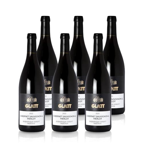 GLATT Cabernet Sauvignon & Merlot Barrique trocken 2022 | Qualitätswein vom Kaiserstuhl/Baden, Deutschland | Samtig und Kräftig im Geschmack | Rotwein im Holzfass gereift (6x 0,75L) von WBK Weinbau · Weinkontor Glatt