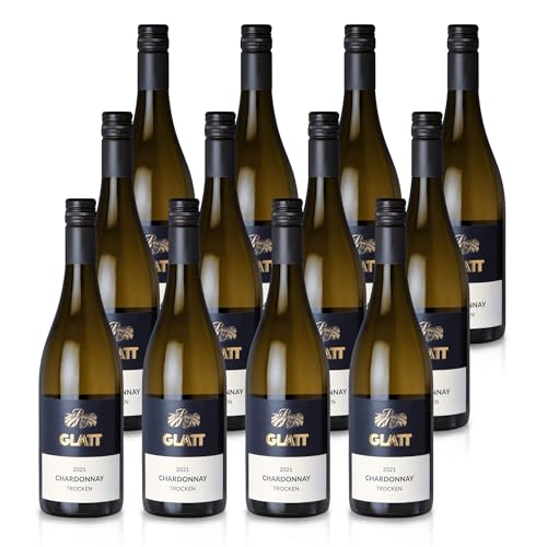 GLATT Chardonnay trocken 2021 | Qualitätswein vom Kaiserstuhl/Baden, Deutschland | Fruchtig-Pikant im Geschmack | Weißwein aus der Chardonnay-Traube (12x 0,75L) von WBK Weinbau · Weinkontor Glatt