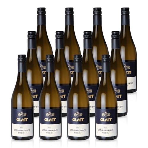 GLATT Grauburgunder trocken 2021 | Qualitätswein vom Kaiserstuhl/Baden, Deutschland | Leicht & Fruchtig im Geschmack | Weißwein aus der Pinot Gris-Traube (12x 0,75L) von WBK Weinbau · Weinkontor Glatt