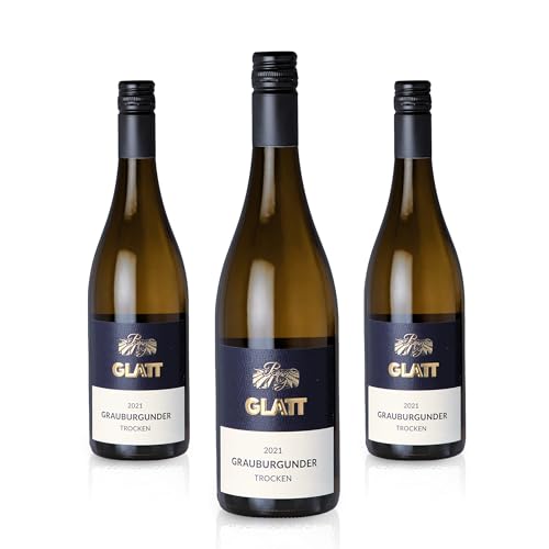 GLATT Grauburgunder trocken 2021 | Qualitätswein vom Kaiserstuhl/Baden, Deutschland | Leicht & Fruchtig im Geschmack | Weißwein aus der Pinot Gris-Traube (3x 0,75L) von WBK Weinbau · Weinkontor Glatt