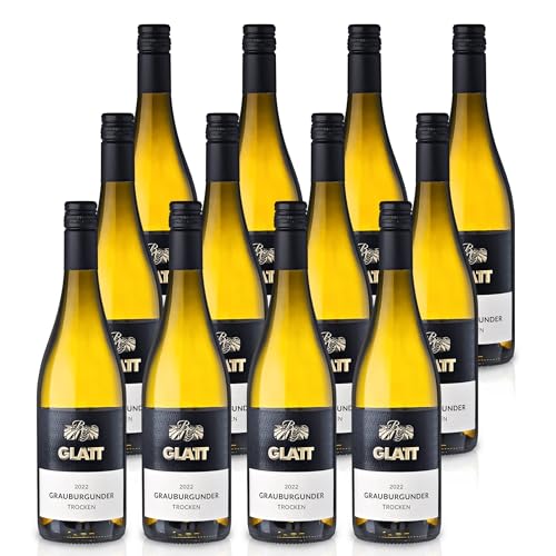 GLATT Grauburgunder trocken 2022 | Qualitätswein vom Kaiserstuhl/Baden, Deutschland | Leicht & Fruchtig im Geschmack | Weißwein aus der Pinot Gris-Traube (12x0,75l) von WBK Weinbau · Weinkontor Glatt