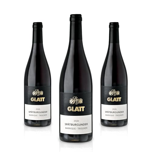 GLATT Spätburgunder Barrique trocken 2020 | Qualitätswein vom Kaiserstuhl/Baden, Deutschland | Samtig und Kräftig im Geschmack | Rotwein aus der Pinot Noir-Traube (3x0,75l) von WBK Weinbau · Weinkontor Glatt