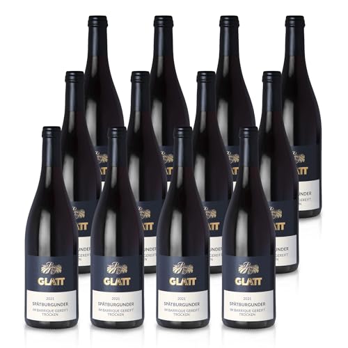 GLATT Spätburgunder Barrique trocken 2021 | Qualitätswein vom Kaiserstuhl/Baden, Deutschland | Samtig und Kräftig im Geschmack | Rotwein aus der Pinot Noir-Traube (12x 0,75L) von WBK Weinbau · Weinkontor Glatt