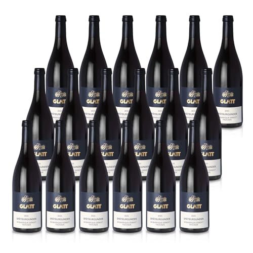 GLATT Spätburgunder Barrique trocken 2021 | Qualitätswein vom Kaiserstuhl/Baden, Deutschland | Samtig und Kräftig im Geschmack | Rotwein aus der Pinot Noir-Traube (18x 0,75L) von WBK Weinbau · Weinkontor Glatt