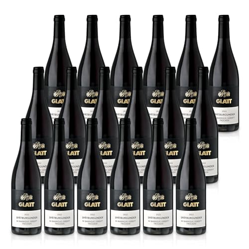 GLATT Spätburgunder Barrique trocken 2022 | Qualitätswein vom Kaiserstuhl/Baden, Deutschland | Samtig und Kräftig im Geschmack | Rotwein aus der Pinot Noir-Traube (18x0,75l) von WBK Weinbau · Weinkontor Glatt