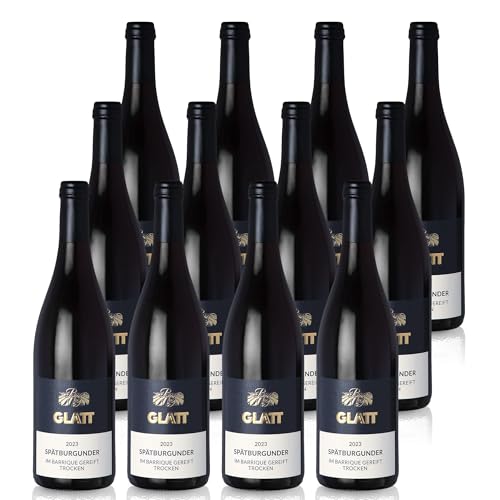 GLATT Spätburgunder Barrique trocken 2023 | Qualitätswein vom Kaiserstuhl/Baden, Deutschland | Samtig und Kräftig im Geschmack | Rotwein aus der Pinot Noir-Traube (12x0,75l) von WBK Weinbau · Weinkontor Glatt