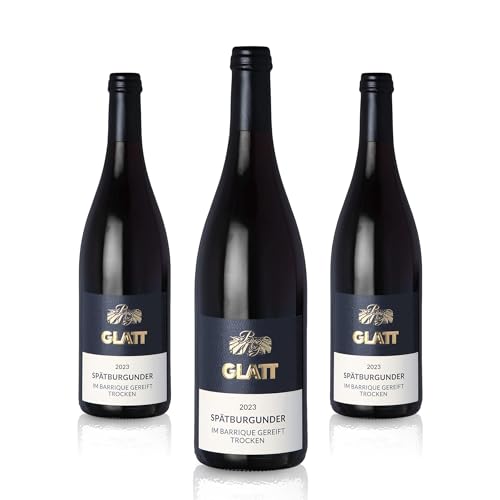 GLATT Spätburgunder Barrique trocken 2023 | Qualitätswein vom Kaiserstuhl/Baden, Deutschland | Samtig und Kräftig im Geschmack | Rotwein aus der Pinot Noir-Traube (3x0,75l) von WBK Weinbau · Weinkontor Glatt