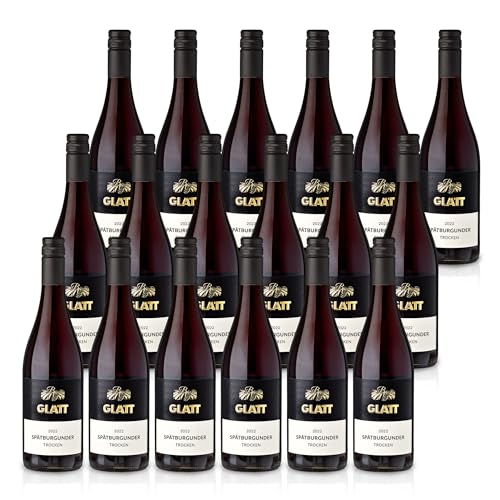 GLATT Spätburgunder Rotwein trocken 2022 | Qualitätswein vom Kaiserstuhl/Baden, Deutschland | Samtig und Kräftig im Geschmack | Rotwein aus der Pinot Noir-Traube (18x0,75l) von WBK Weinbau · Weinkontor Glatt