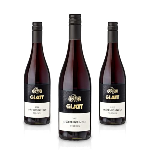 GLATT Spätburgunder Rotwein trocken 2022 | Qualitätswein vom Kaiserstuhl/Baden, Deutschland | Samtig und Kräftig im Geschmack | Rotwein aus der Pinot Noir-Traube (3x0,75l) von WBK Weinbau · Weinkontor Glatt