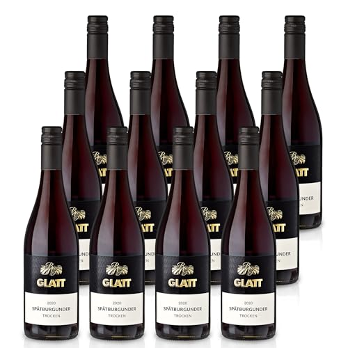 GLATT Spätburgunder trocken 2020 | Qualitätswein vom Kaiserstuhl/Baden, Deutschland | Samtig und Kräftig im Geschmack | Rotwein aus der Pinot Noir-Traube (12x 0,75L) von WBK Weinbau · Weinkontor Glatt