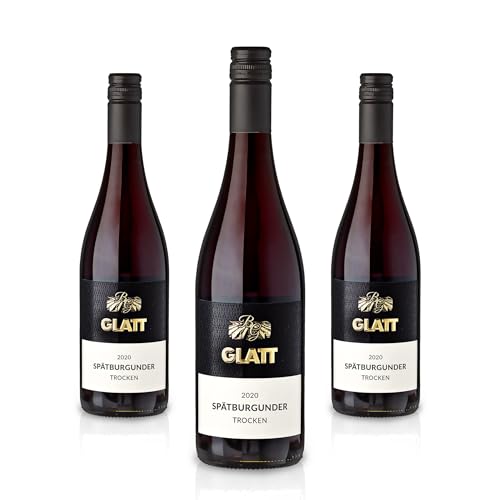 GLATT Spätburgunder trocken 2020 | Qualitätswein vom Kaiserstuhl/Baden, Deutschland | Samtig und Kräftig im Geschmack | Rotwein aus der Pinot Noir-Traube (3x 0,75L) von WBK Weinbau · Weinkontor Glatt