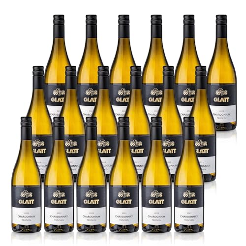 GLATT Chardonnay trocken 2023 | Quali tswein vom Kaiserstuhl/Baden, Deutschland | Fruchtig-Pikant im Geschmack | Weisswein aus der Chardonnay-Traube (18x0,75l) von WBK Weinbau Weinkontor Glatt