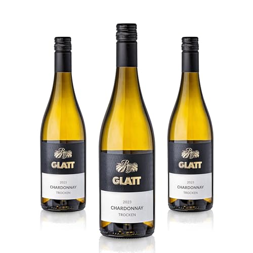 GLATT Chardonnay trocken 2023 | Quali tswein vom Kaiserstuhl/Baden, Deutschland | Fruchtig-Pikant im Geschmack | Weisswein aus der Chardonnay-Traube (3x0,75l) von WBK Weinbau Weinkontor Glatt