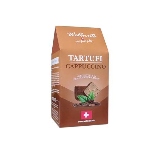 Wellnuts | Schokoladentrüffel - Tartufi Cappuccino - Tartufo - Trüffel Pralines | aus den Schweizer Alpen | 144g (18 Stk) | Geschenk für Männer, Frauen, Eltern und Paare von WELLNUTS