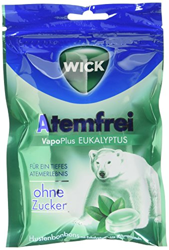 WICK Atemfrei Eukalyptus ohne Zucker Vorratspack – Wohltuendes Hustenbonbon mit Eukalyptusöl und Menthol für ein tiefes Atemerlebnis – 10er Pack (10 x 72 g) von WICK