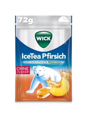 WICK IceTea Pfirsich Hustenbonbons mit kühlendem Menthol und Mate-Extrakt, ohne Zucker - 1er Pack (1 x 72 g) von WICK