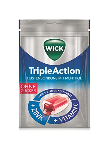 WICK Triple Action mit Menthol ohne Zucker – Gefüllt mit Johannisbeersaftkonzentrat und kühlendem Menthol – Mit Zink und Vitamin C – 1er Pack (1 x 72 g) von WICK