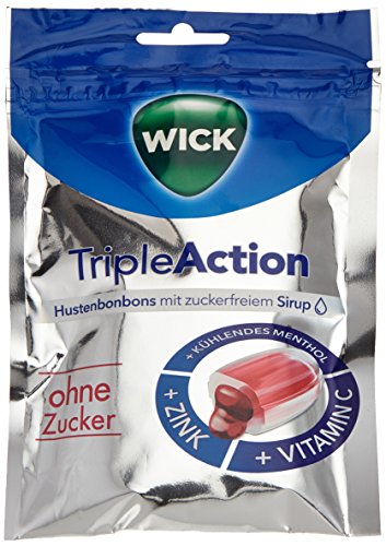 WICK Triple Action mit Menthol ohne Zucker Vorratspack – Gefüllt mit Johannisbeersaftkonzentrat und kühlendem Menthol – Mit Zink und Vitamin C – 10er Pack (10 x 72 g) von WICK