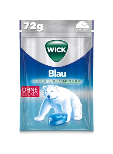 Wick Blau Hustenbonbons ohne Zucker ein tiefes Atemerlebnis dank Menthol und natürlichem Arvensis Minz-Aroma - 10er Pack (1 x 72 g) von WICK