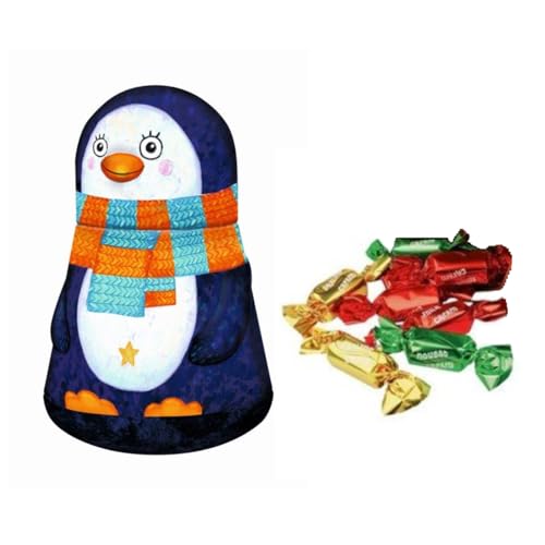 Windel | Pinguin-Schnee-Metall-Weihnachtsdekorationen, Milchschokolade | Aufklappbare Geschenkdose aus Metall mit Schokoladenpralinen - 97 Gr von WINDEL