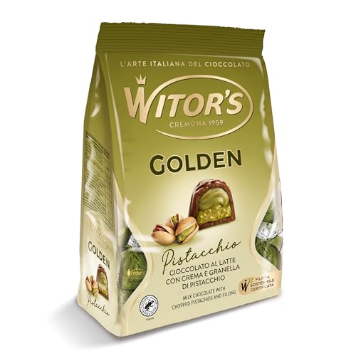 Witor's Golden Pistacchio Milchschokolade mit Pistaziencreme und Piatscchiokörnern Schokoladenpraline 200g Packung von WITOR'S