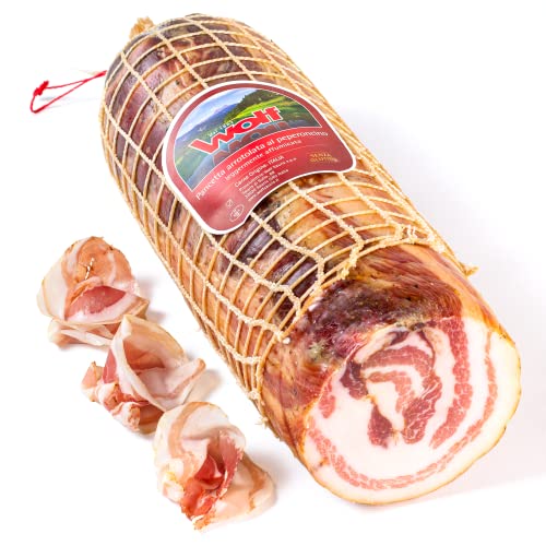 Wolf, Chili gerollter Speck, Ganz, Leicht geräuchert mit Buchenholz, 100% italienisches Landfleisch, Glutenfrei, 2-3 kg (mind. Nettogewicht garantiert) von WOLF