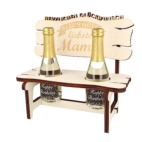 XXL Echtholz Proseccobank mit Gravur Liebste Mama|Holzbank mit 2 Proseccoflaschen|Hochzeitsgeschenk für Brautpaar|Trinkspruch |Geschenke Paare|Geschenk für Pärchen|Geburtstag|Jubiläum Proseccobank von WORTGEFECHTE