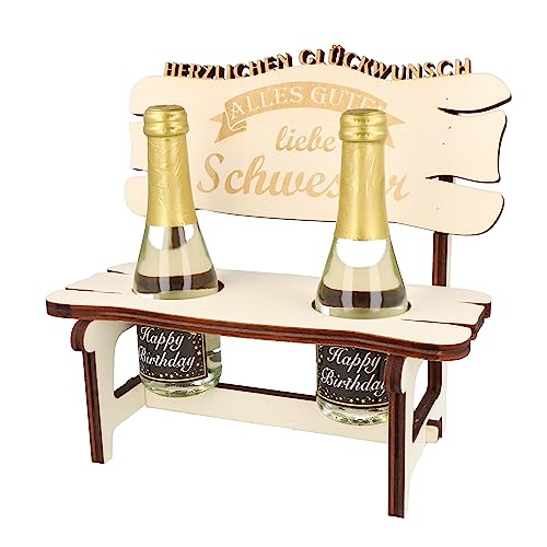 XXL Echtholz Proseccobank mit Gravur Liebste Schwester|Holzbank mit 2 Proseccoflaschen|Hochzeitsgeschenk|Trinkspruch|Geschenke Paare|Geschenk für Pärchen|Geburtstag|Jubiläum Proseccobank von WORTGEFECHTE