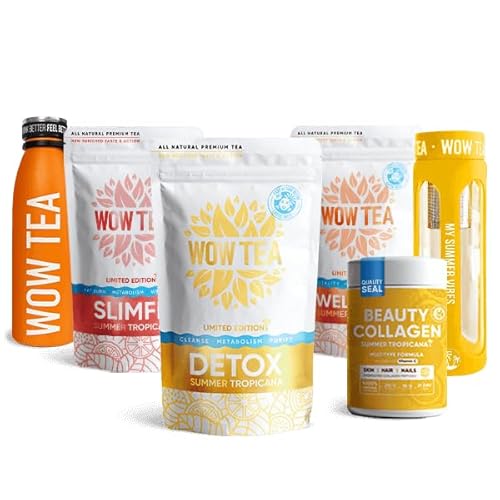 WOW TEA: Grande Tropicana Box - SlimFit, Entgiftungs und Wellness-Tee, Kollagen, Flasche und Thermoskanne von WOW TEA