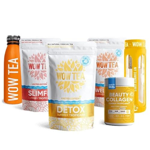 WOW TEA: Grande Tropicana Box - SlimFit, Entgiftungs und Wellness-Tee, Kollagen, Flasche und Thermoskanne von WOW TEA