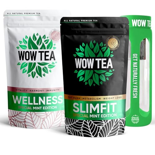 WOW TEA: Happy Belly Box - Minz SlimFit Tee, Minz Wellness Tee und Grüne Teeflasche von WOW TEA