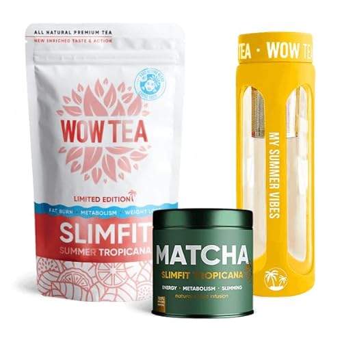 WOW TEA: Matcha Tropicana Slimfit Tee, Sommer Tropicana SlimFit Tee und Gelbe Flasche von WOW TEA