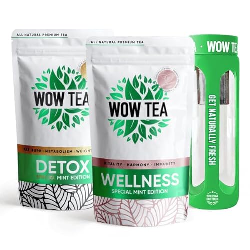 WOW TEA: Minze Detox Tee und Minze Wellness Tee mit Grüner Infusionsflasche von WOW TEA