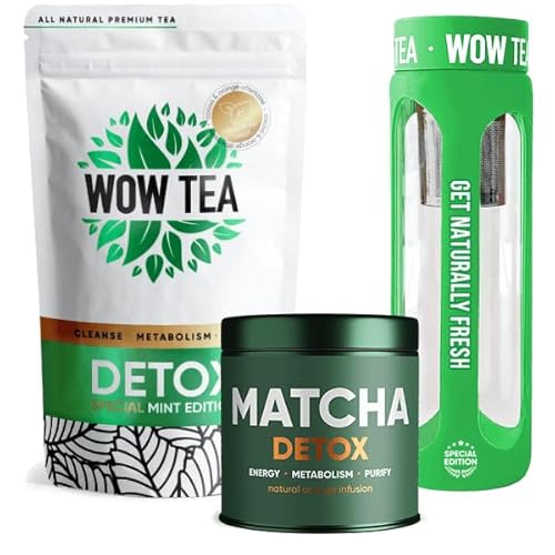 WOW TEA: Premium Matcha Entgiftungstee, Minze Entgiftungstee mit Grüntee Infuser Flasche von WOW TEA