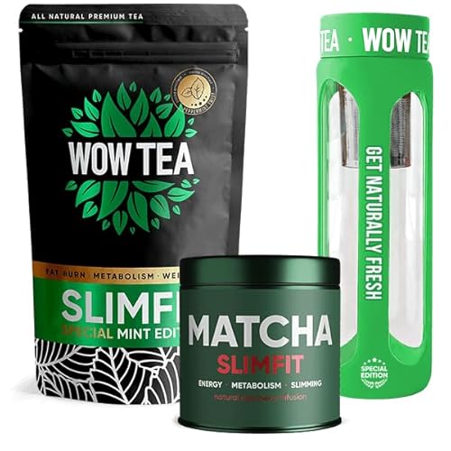 WOW TEA: Premium Matcha Slimfit Tee und Minze Slimfit Tee mit Grüntee-Infusionsflasche von WOW TEA