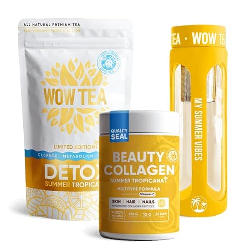 WOW TEA: Summer Vibes Bundle - Sommer Tropicana Detox Tee, Kollagen und gelbe Flasche von WOW TEA